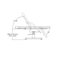 Measurements and angle range for the Elite Silver Star Hydraulic Esthetics table. 